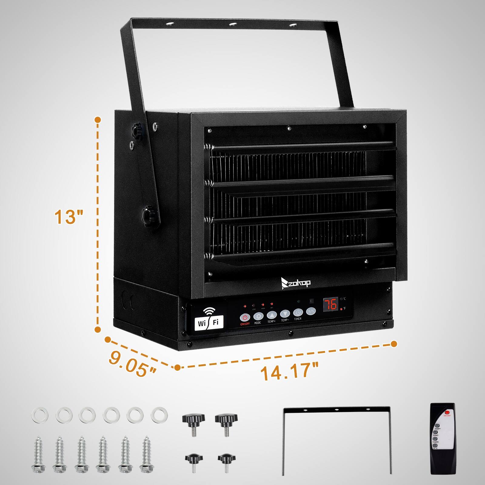 13" x 9.05" x 14.17"  
Zokop  
Wi-Fi  
76°C  
Includes:  
- Screws  
- Standoffs  
- Mounting hardware
