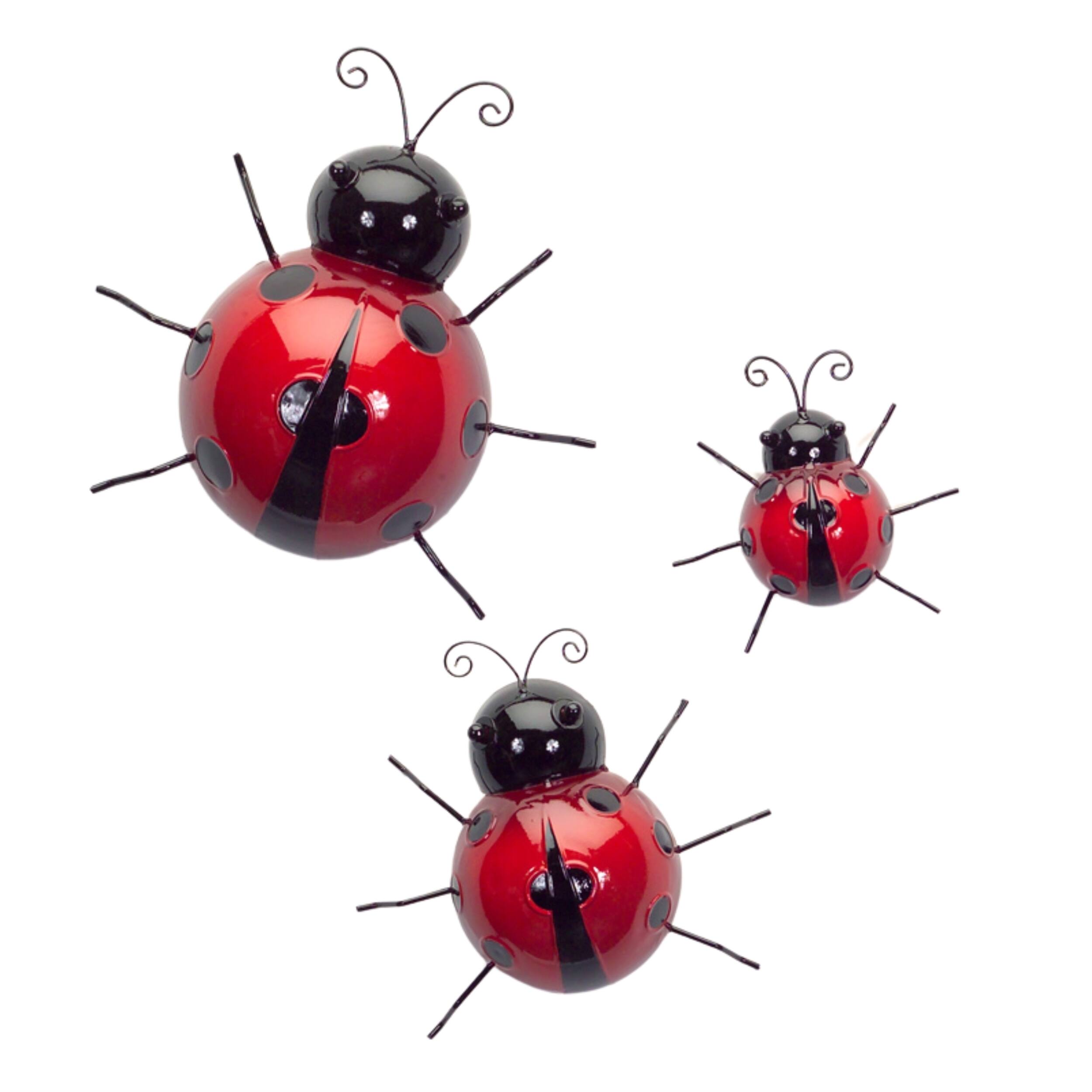 Back. BreeBe - Metal Lady Bug Garden Decor (Set of 6) - Red, Black.