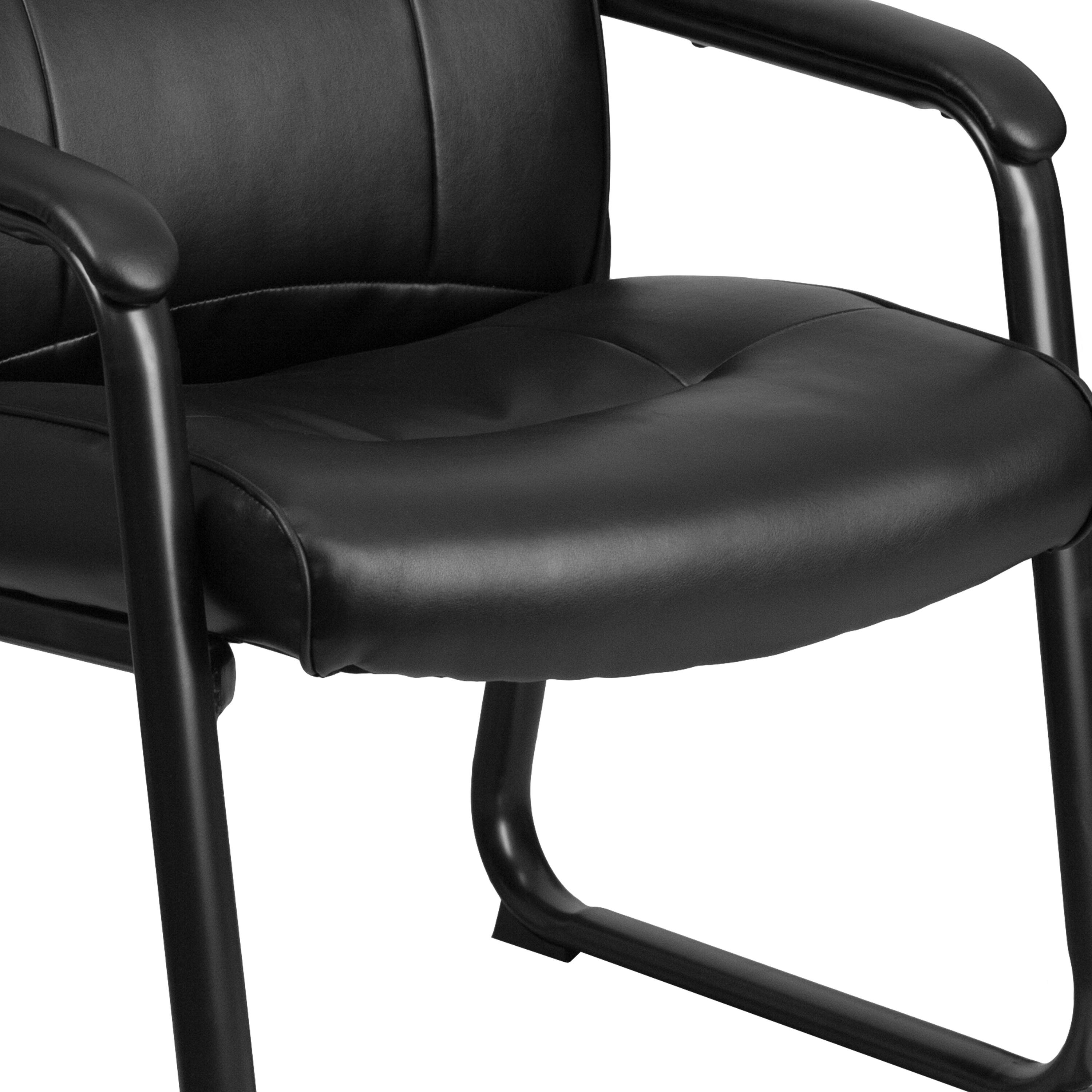 Alt View 9. Emma + Oliver - Big & Tall 500 lb. Rated Leather Executive Side Reception Chair with Clean Line Stitching and Sled Base - Black.