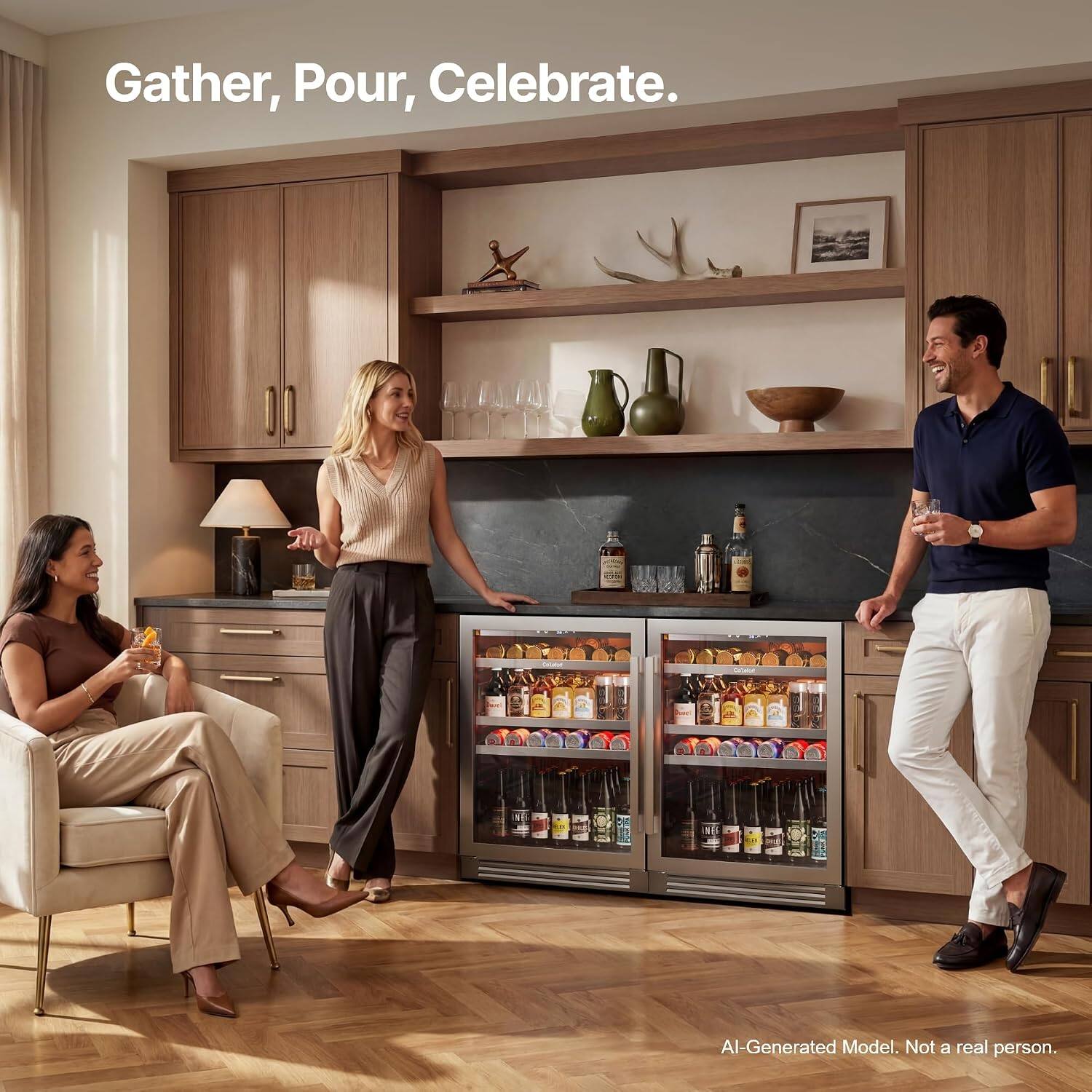 Gather, Pour, Celebrate.  
AI-Generated Model. Not a real person.