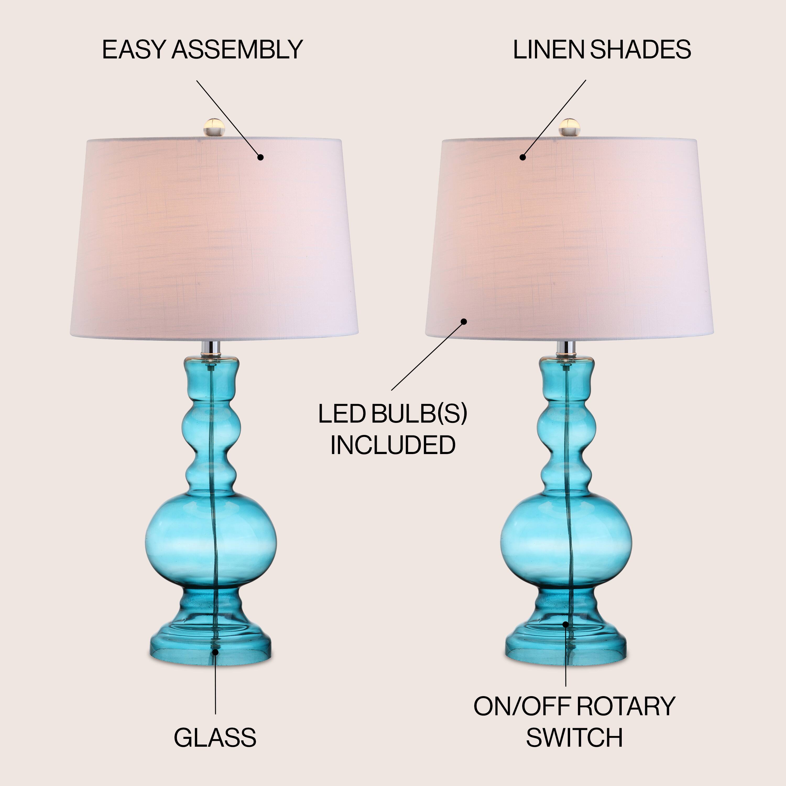 EASY ASSEMBLY  
LINEN SHADES  
LED BULB(S) INCLUDED  
GLASS  
ON/OFF ROTARY SWITCH
