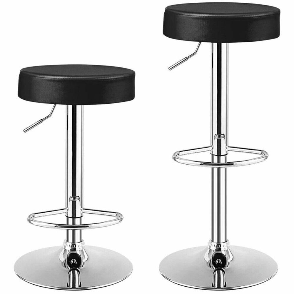 Angle. Kadyn - 2-Pc Set Adjustable Swivel Round Bar Stool Pub Chairs-Black, for Kitchen Island - Black.
