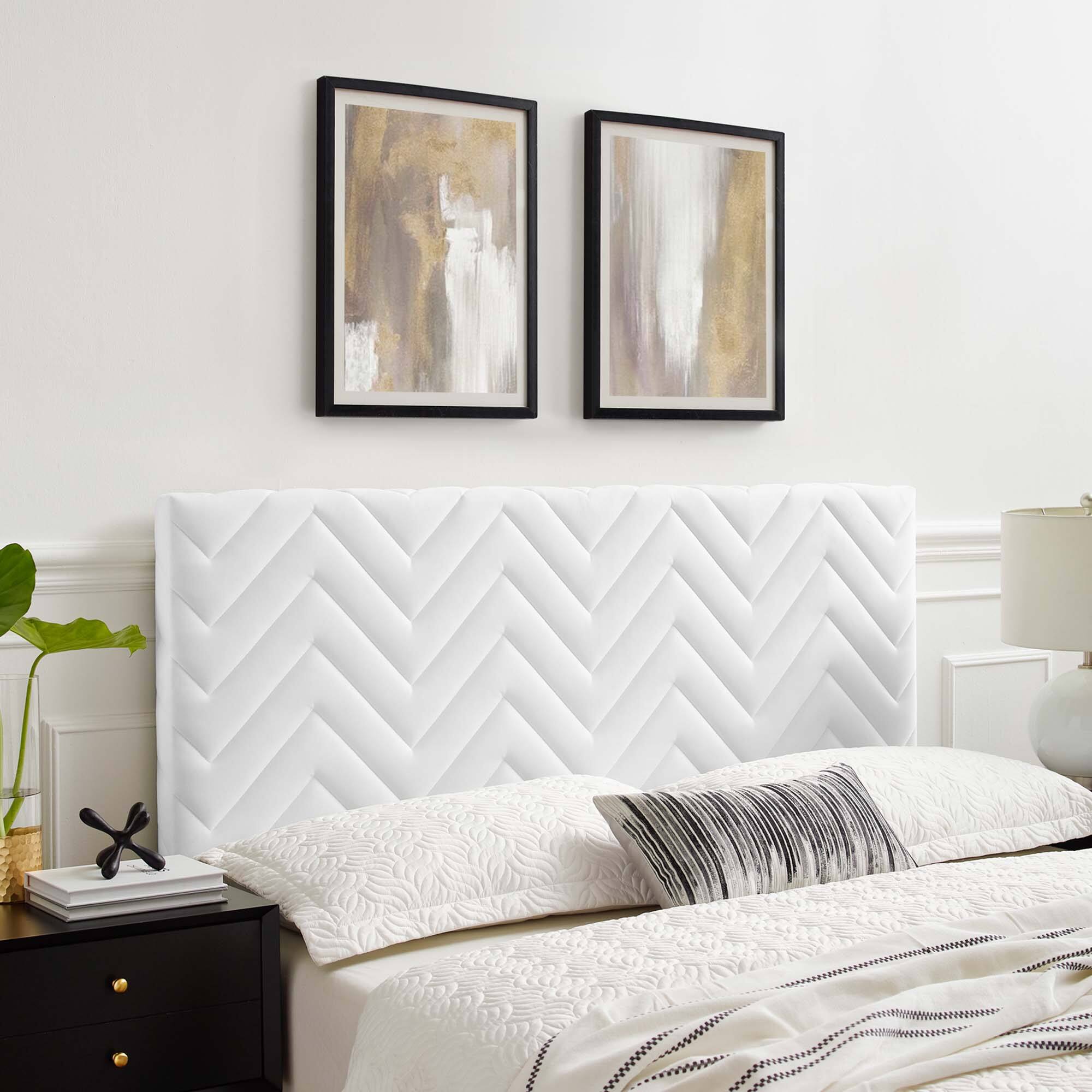 Alt View 2. Modway - Mercy Chevron Tufted Performance Velvet Full/Queen Headboard by Modway - White.