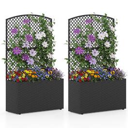 Gymax - 2PCS 49'' Raised Garden Bed w/ Trellis Wicker Planter Box w/ Privacy Screen - Black