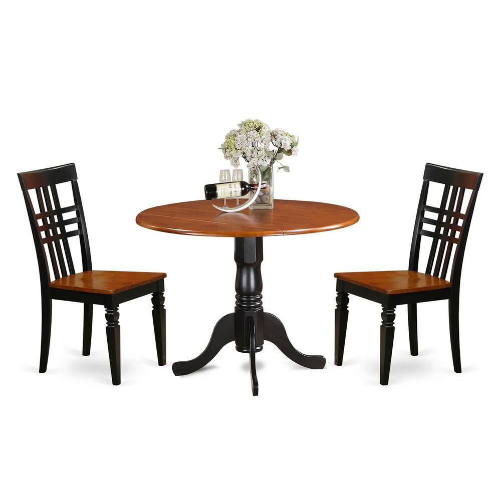 Angle. East West Furniture - 3 Pc Dining room set with a Dining Table and 2 Kitchen Chairs in Black and Cherry - Black & Cherry.