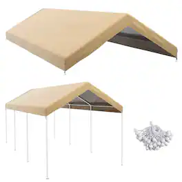 Outsunny - 20' x 10' Carport Replacement Top Canopy Cover for Model 84C-207WT or 84C-386V00WT, Waterproof - Beige
