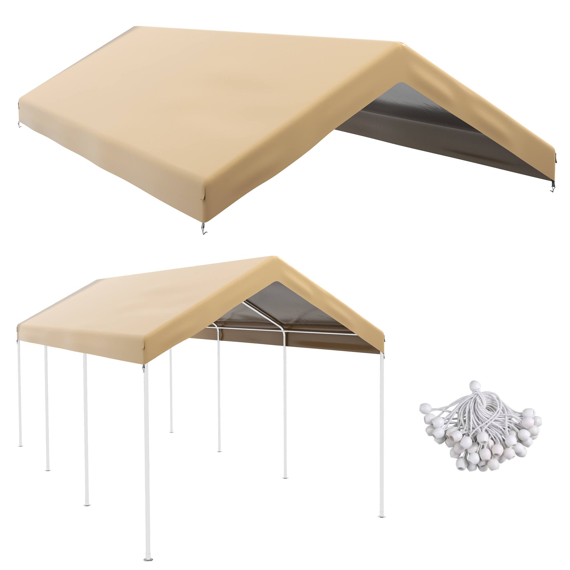 Front. Outsunny - 20' x 10' Carport Replacement Top Canopy Cover for Model 84C-207WT or 84C-386V00WT, Waterproof - Beige.