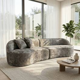 Ropilly - Curved Sectional Sofa, Dark Grey Chenille Couch with Deep Seats, Modern 4 Seat Modular Sofa - Dark Gray