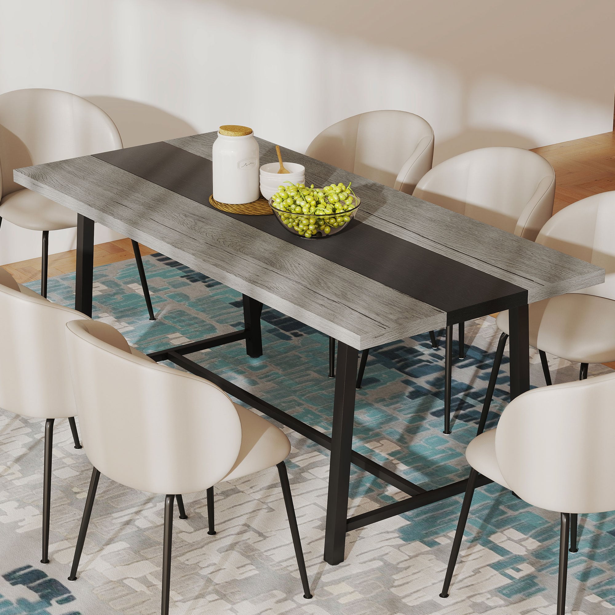 Homcom - Kitchen Table for 8 People - Distressed Gray