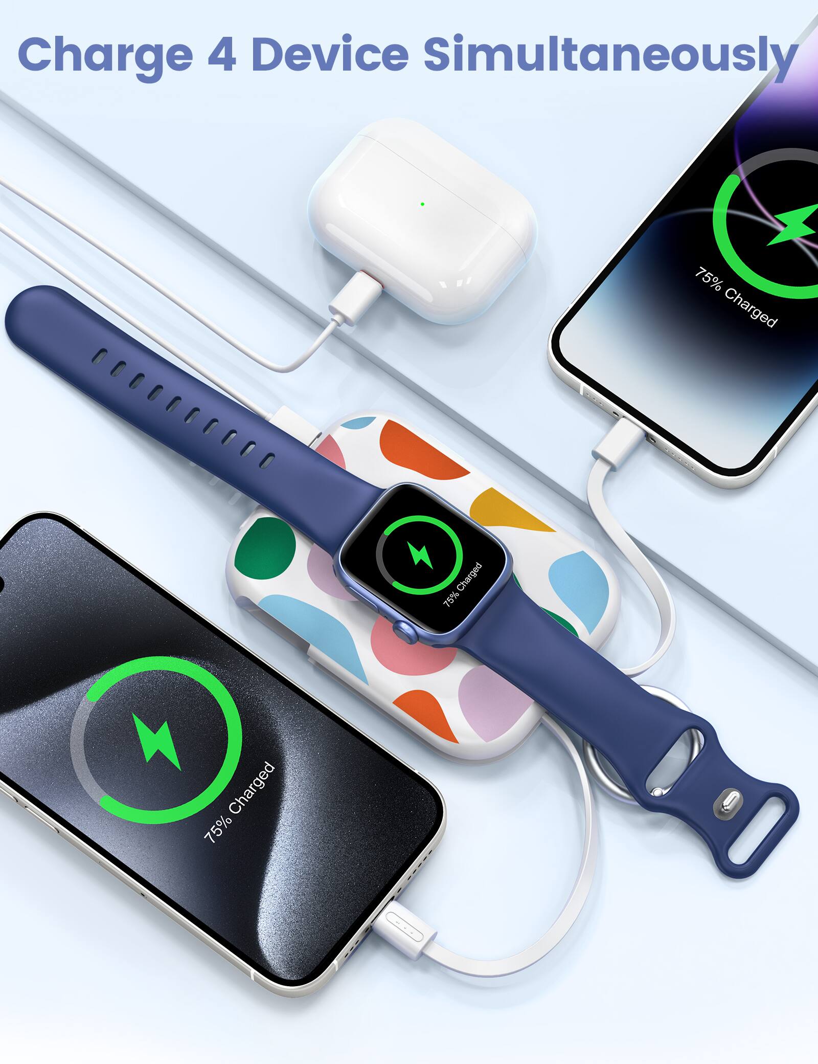Charge 4 Device Simultaneously  
75% Charged  
Charged 75%
