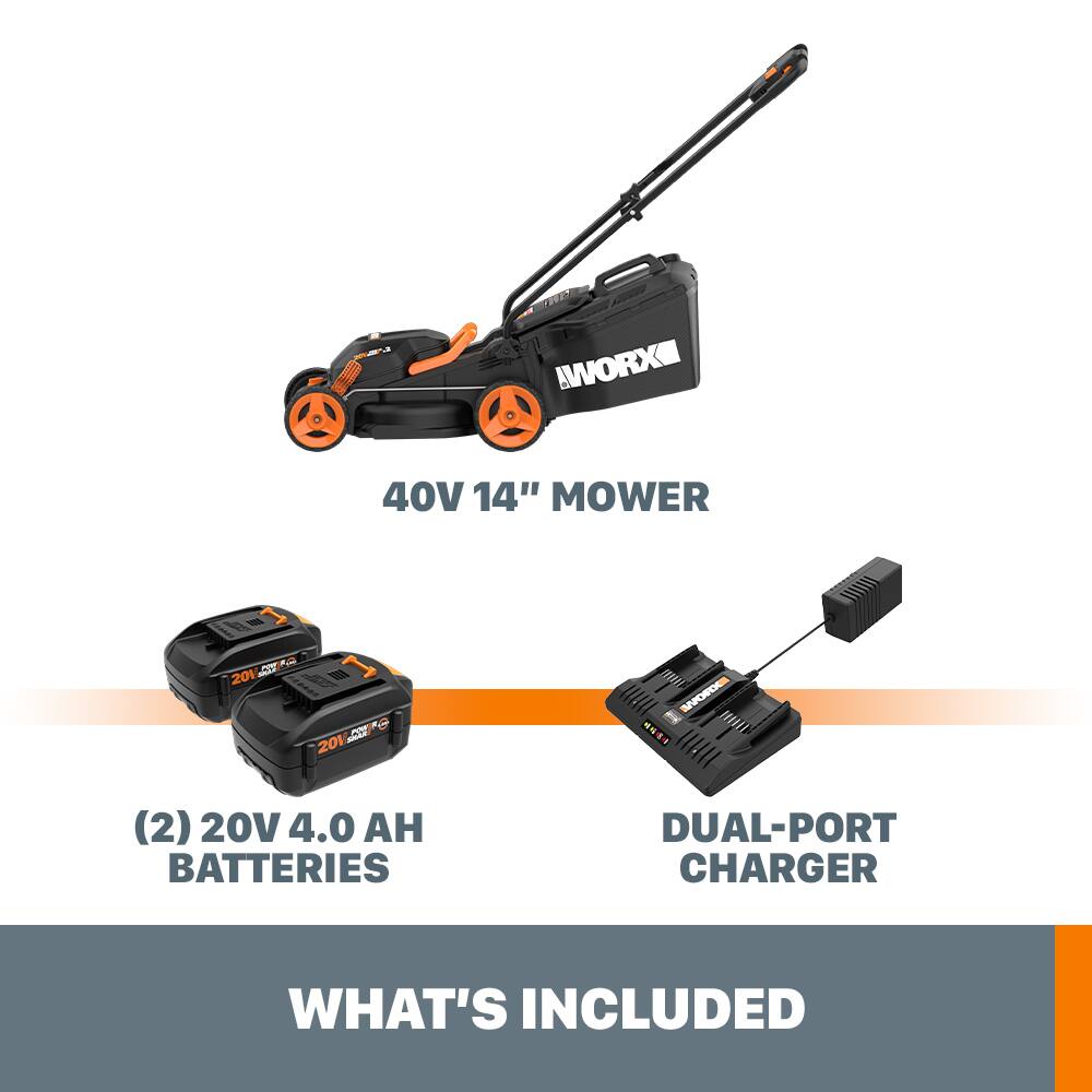 Alt View 15. WORX - WG779 40V 14" Lawn Mower with Grass Collection Bag and Mulcher (2 x 4.0 Ah Batteries and 1 x Charger) - Black.