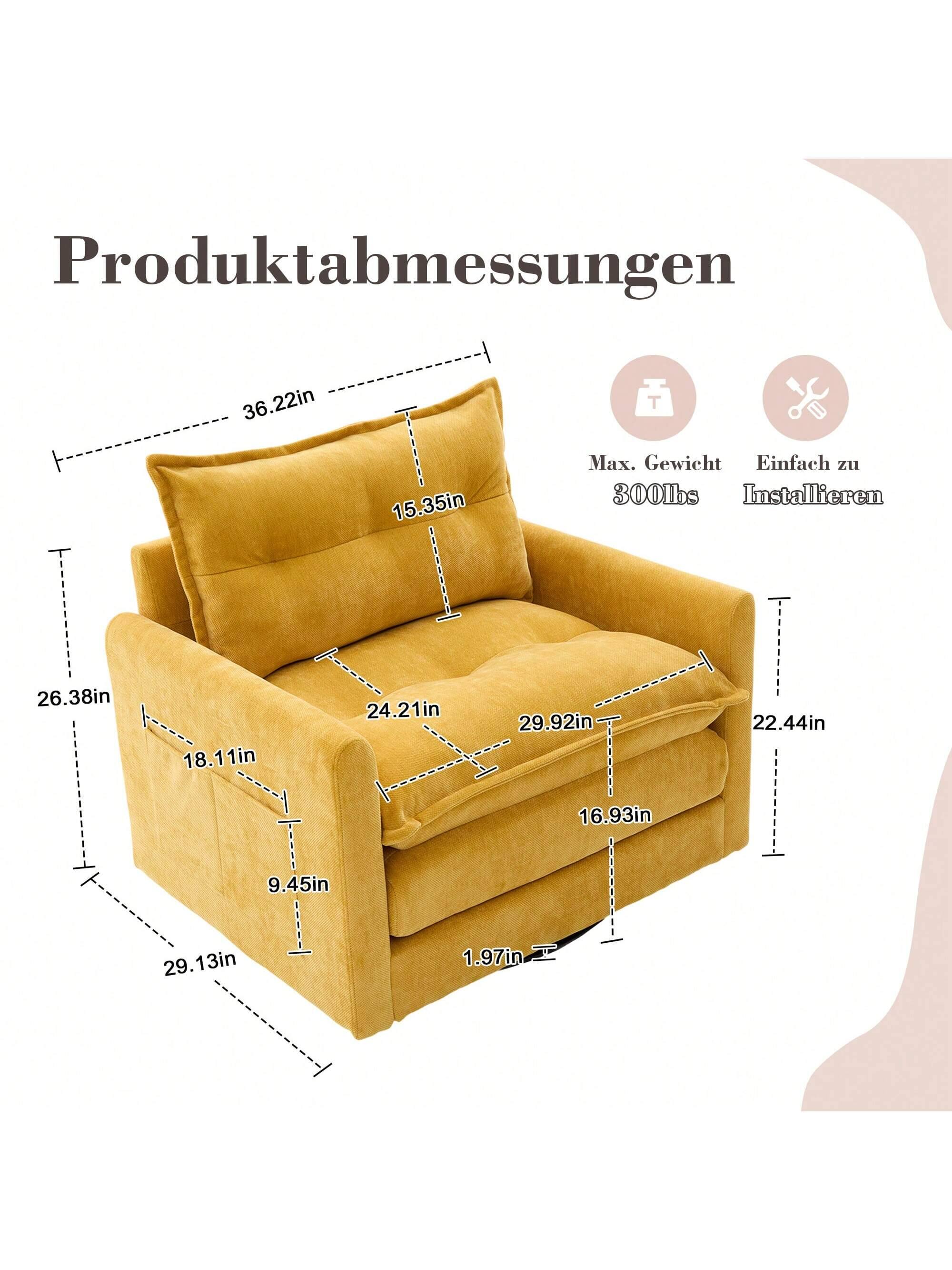 Produktabmessungen  
36.22in T  
15.35in  
26.38in  
18.11in  
24.21in  
29.92in  
16.93in  
9.45in  
29.13in  
1.97in  
22.44in  

Max. Gewicht 300lbs  
Einfach zu Installieren