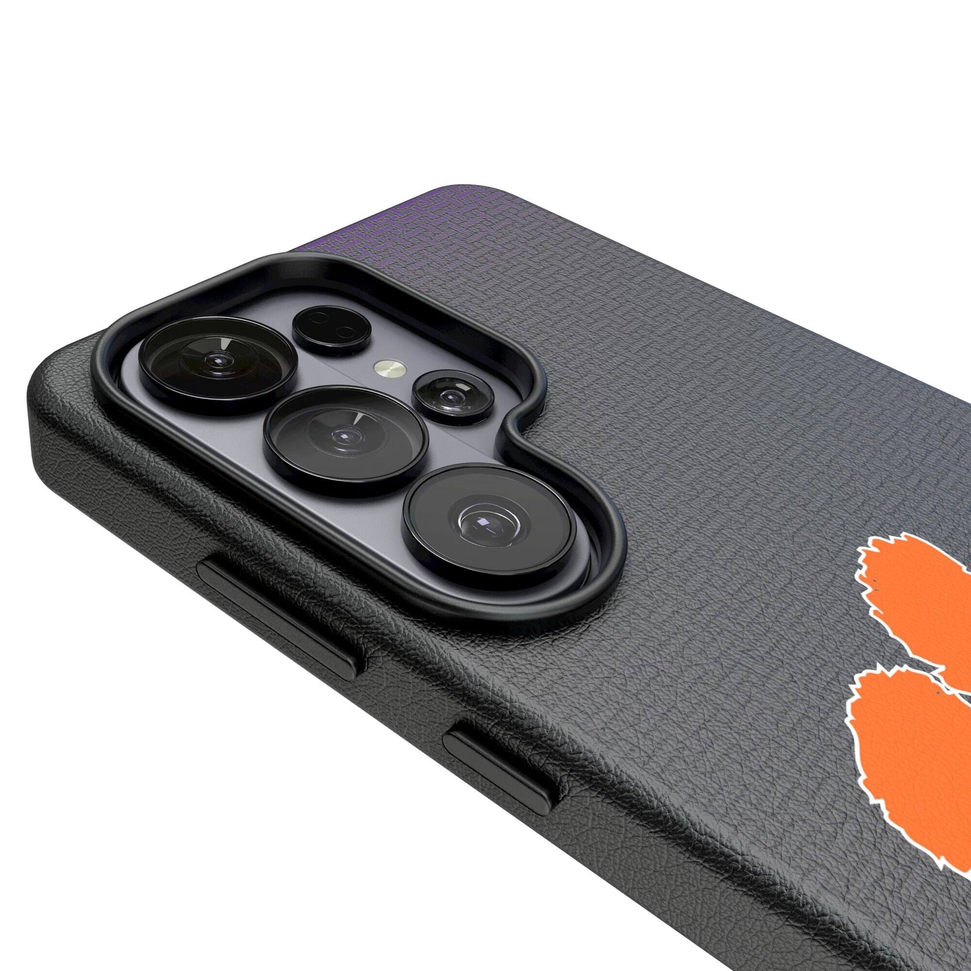 Alt View 2. Keyscaper - Clemson Tigers Linen Galaxy Magnetic Bump Case - S24 Ultra - Black.