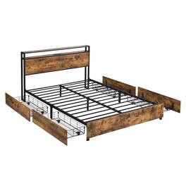 Ecooso - Queen Bed Frame, Storage Headboard,Charging Station, Solid and Stable, Noise Free, No Box Spring Needed, Easy Assembly - Black+Brown