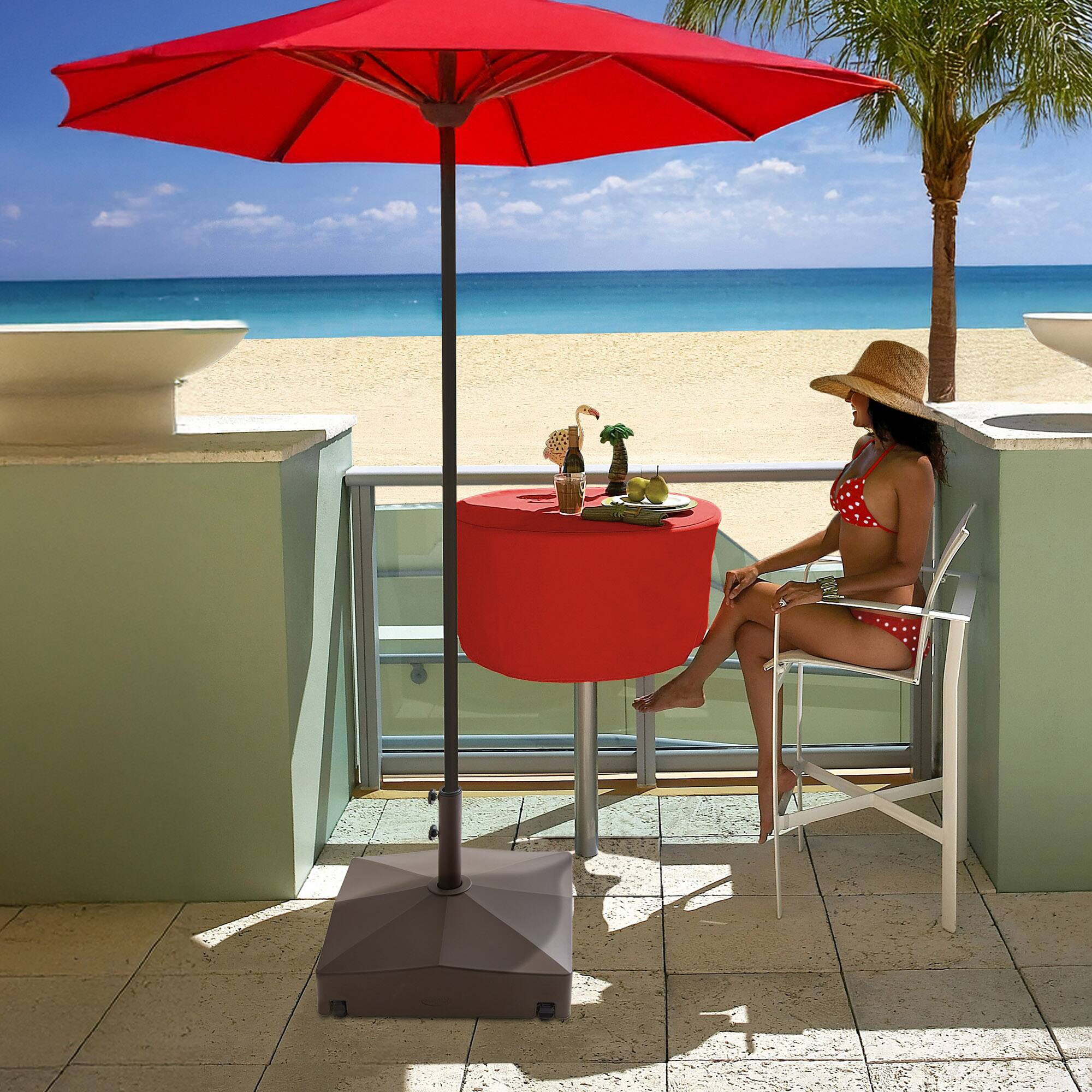 Alt View 3. Casafield - Fillable Mobile Umbrella Base Stand w/ Wheels for Patio - Lawn - Deck - Brown.