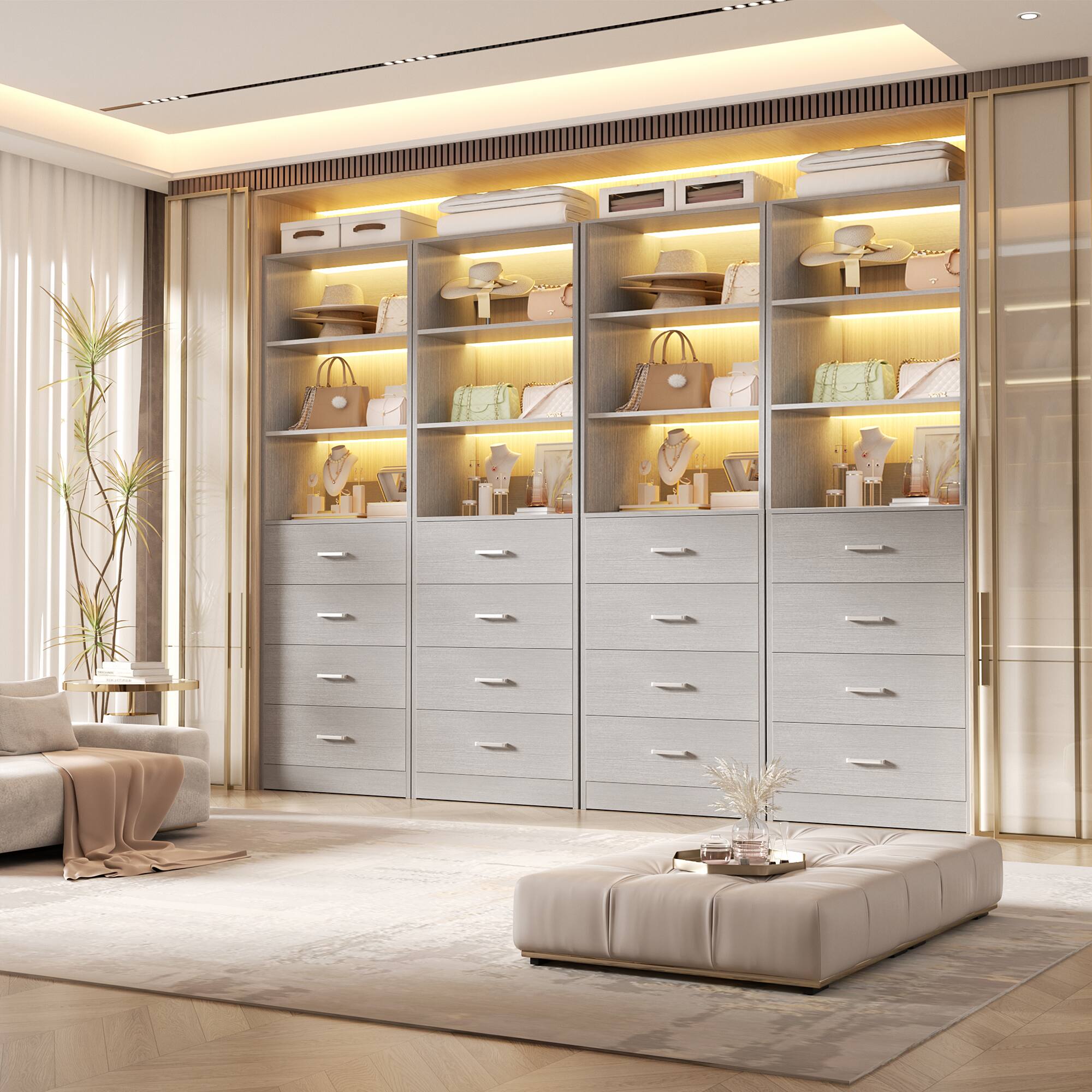 Alt View 1. Aheaplus - 7.1FT Freestanding Closet Organizer System 4-Piece Set, with 12 Wooden Drawers and 8 Shelves, Easy Assembly - Gray.