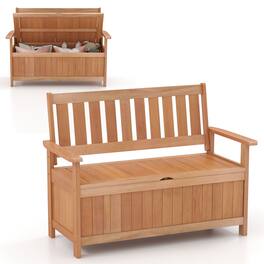 Costway - 48 Inch Patio Storage Bench Wood Loveseat with Slatted Backrest for Backyard - Natural