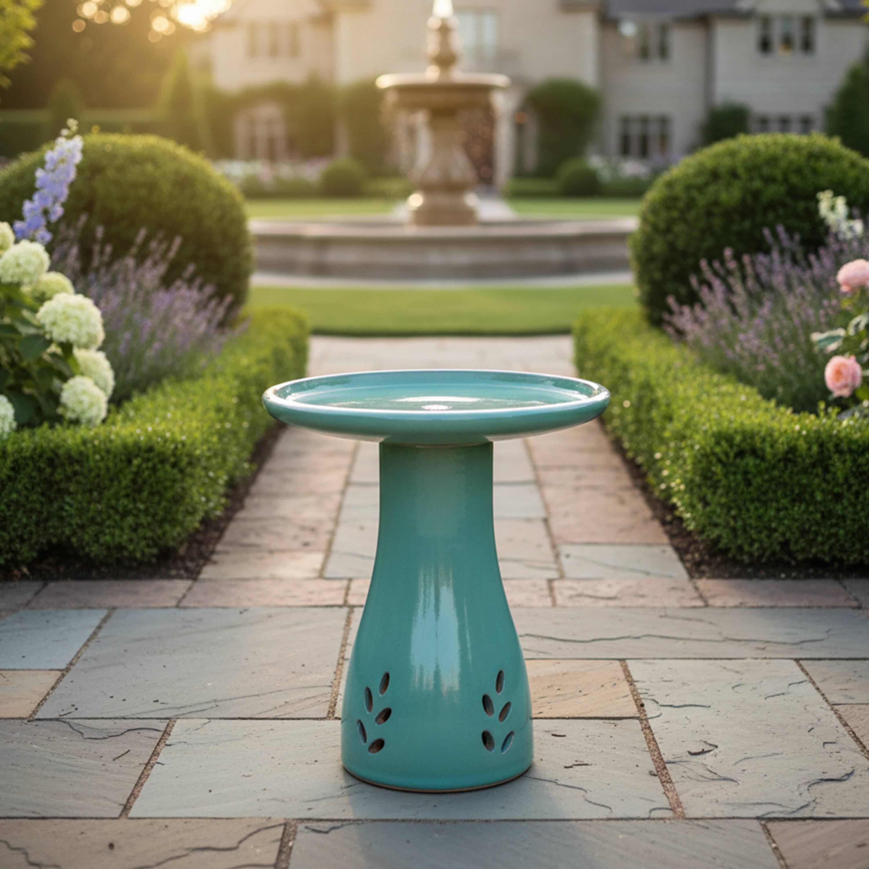 Alt View 9. Sunnydaze - Classic Outdoor Cut-Out Ceramic Bird Bath - 20.5 in - Seafoam.