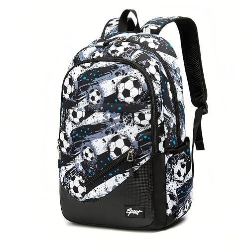 Cozy Serene - Geometric-print Backpack For Elementary Middle School Bookbag Bag Teens Black Red - Style B-football Black 01-Style B-No USB Port