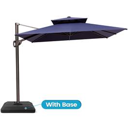 Crestlive Products - 11-ft Aluminum Slide-tilt Cantilever Patio Umbrella with Base - Navy blue