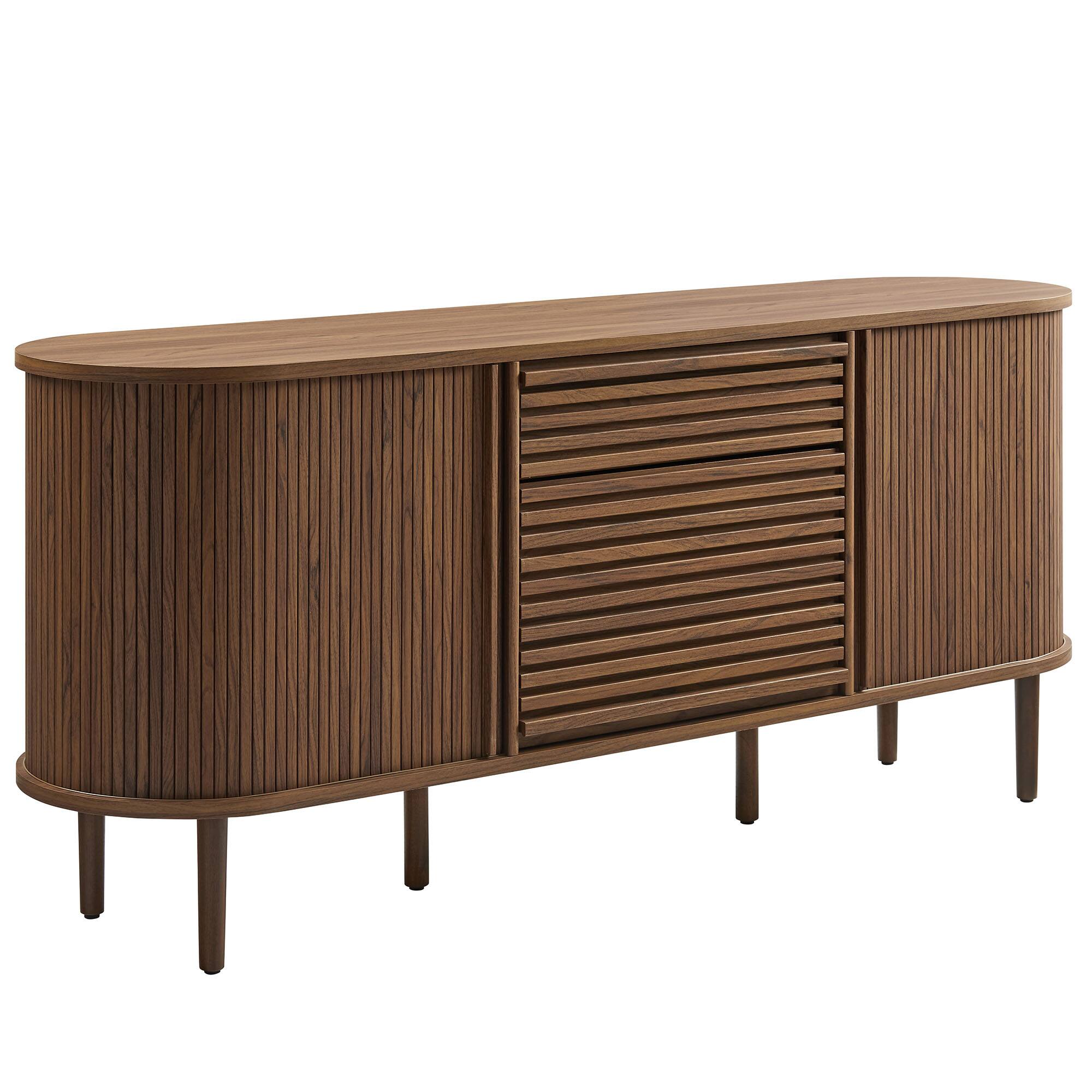 Angle. Modway - Harlan 67" Fluted Oval Sideboard Cabinet by Modway - Walnut.