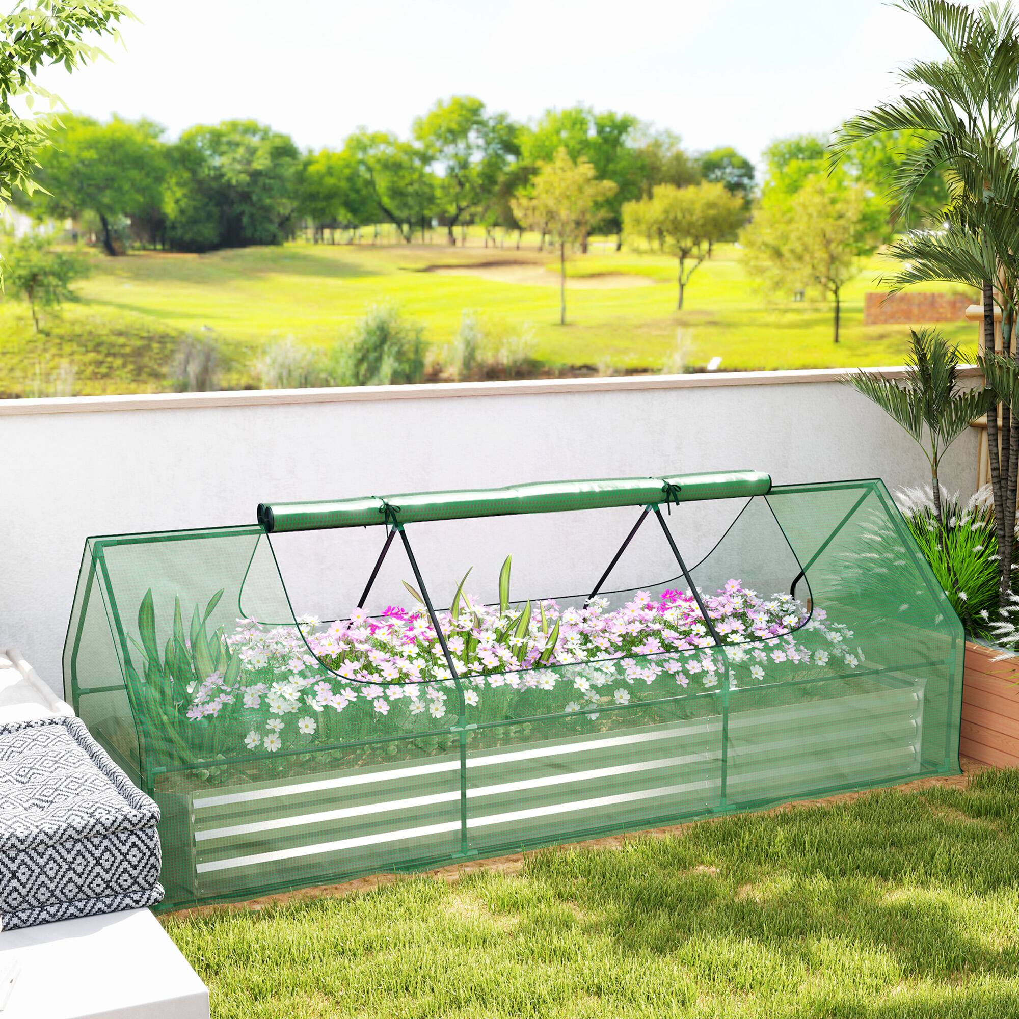 Alt View 1. Outsunny - x 3 x 1ft Metal Planter Box with Mini Greenhouse, Galvanized Raised Garden Bed with Cover - Green.