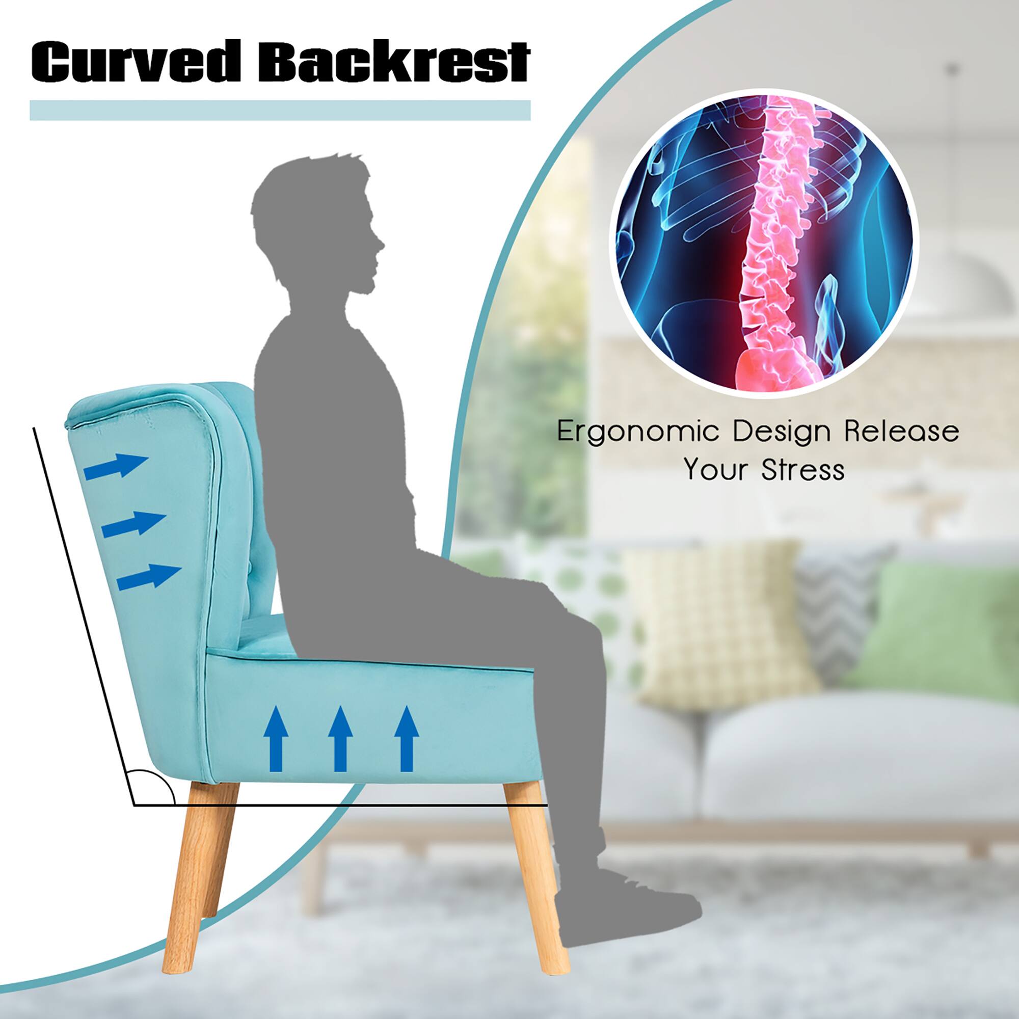 Curved Backrest  
Ergonomic Design Release Your Stress