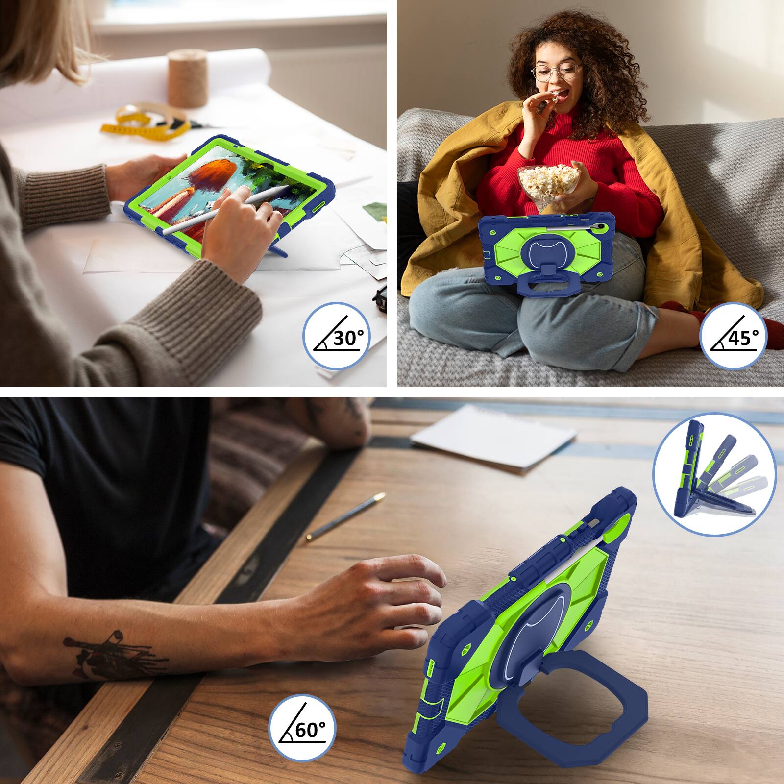 Alt View 1. Dteck - Case for Samsung Galaxy Tab S10 FE/S10 Lite/S9 FE/S9,3-Layer Rugged Kickstand Handle Grip Cover with Shoulder Strap - Navyblue Green.