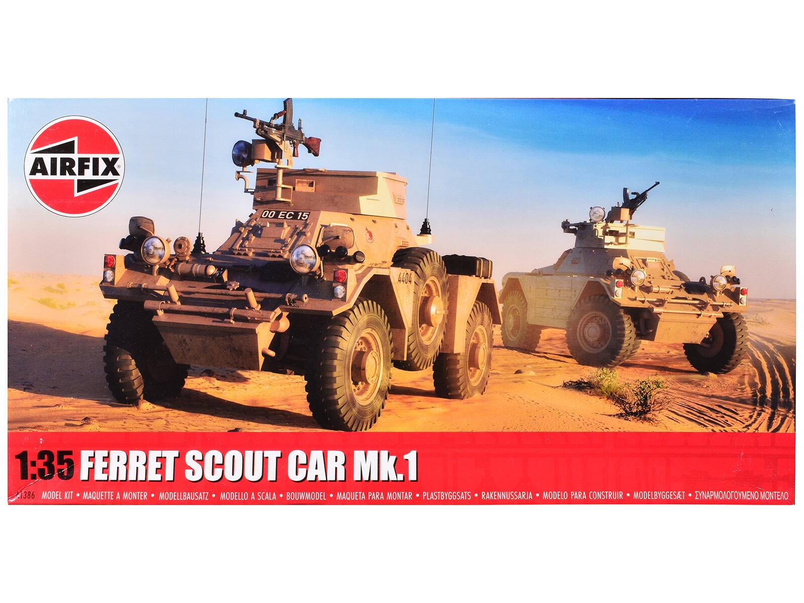 AIRFIX  
00 EC 15 4404  
1:35 FERRET SCOUT CAR Mk.1  
1386  
MODEL KIT • MAQUETTE A MONTER • MODELLBAUSATZ • MODELLO A SCALA • BOUWMODEL • MAQUETA PARA MONTAR • PLASTBYGGSAIS • RAKENNUSSARIA • MODELO PARA CONSTRUIR • MODELBYGGESAT • ΣΥΝΑΡΜΟΔΟΥΜΕΝΟ ΜΟΝΤΕΑΟ