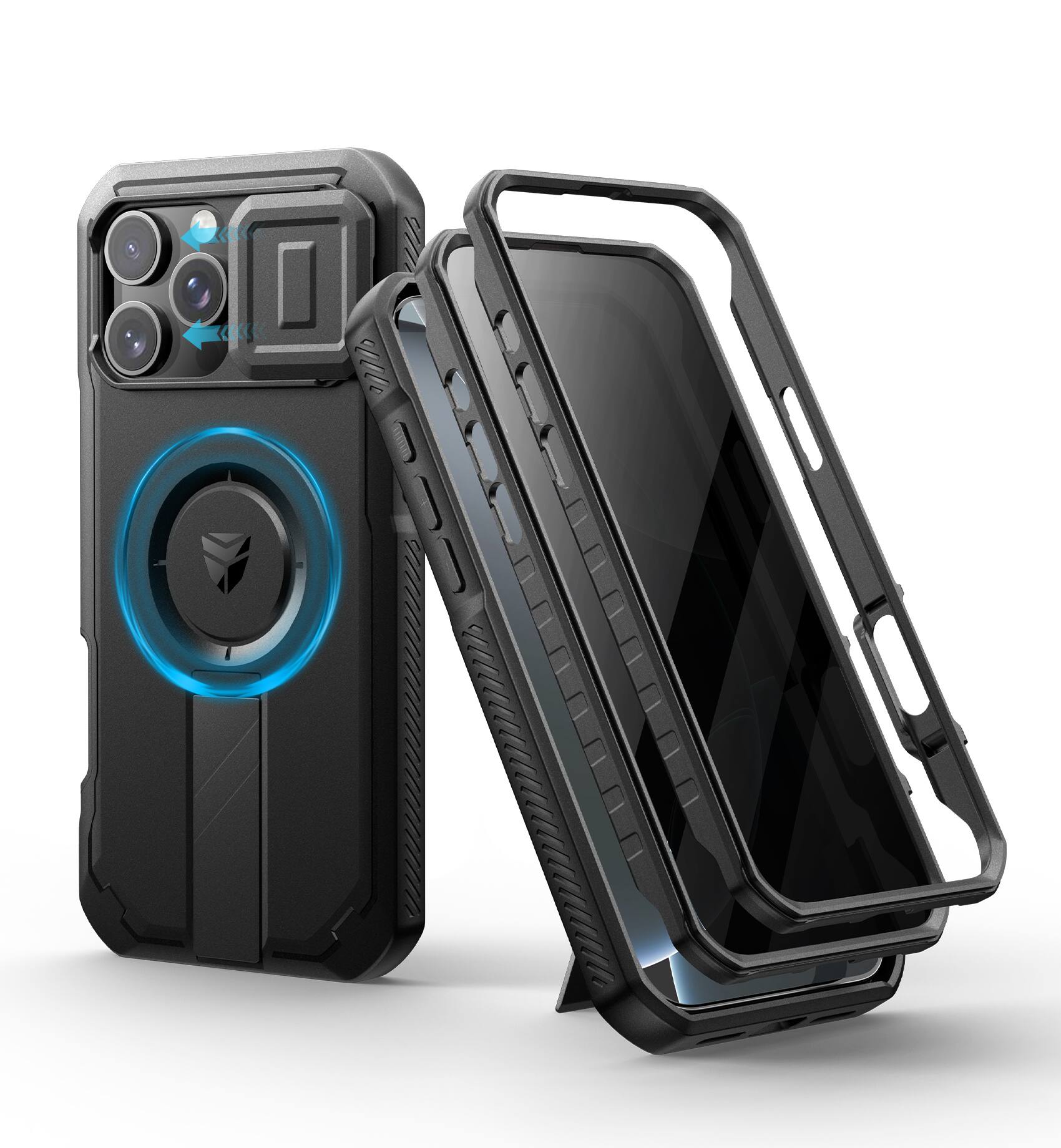 Angle. Dexnor - Case for iPhone 16 Pro Max with Privacy Screen Protector & Camera Cover, Compatible with MagSafe, Shockproof Bumper - Privacy Black.