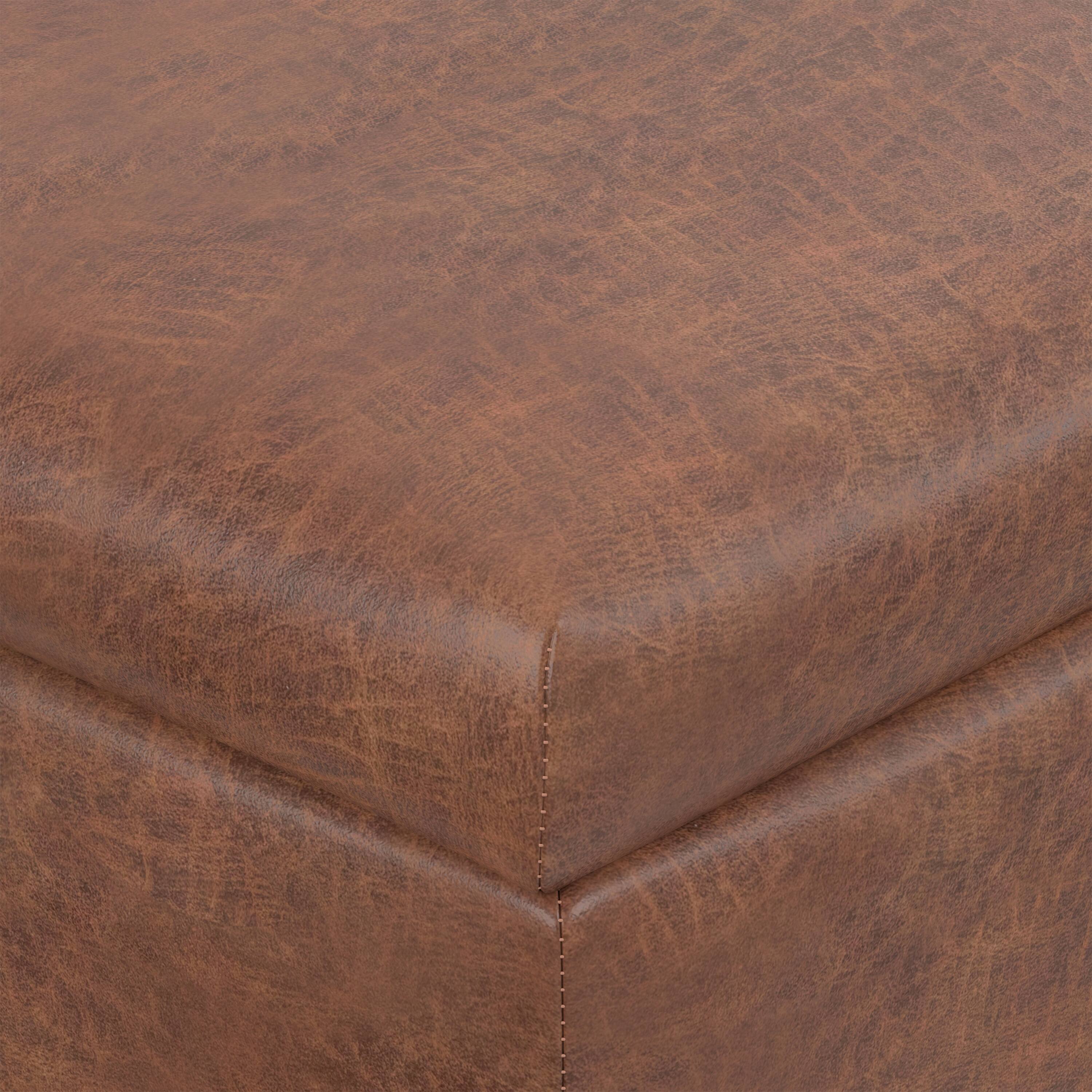 Alt View 4. Simpli Home - Gabbie 36 inch Wide Square Coffee Table Storage Ottoman in Distressed Saddle Brown Vegan Leather - Distressed Saddle Brown.