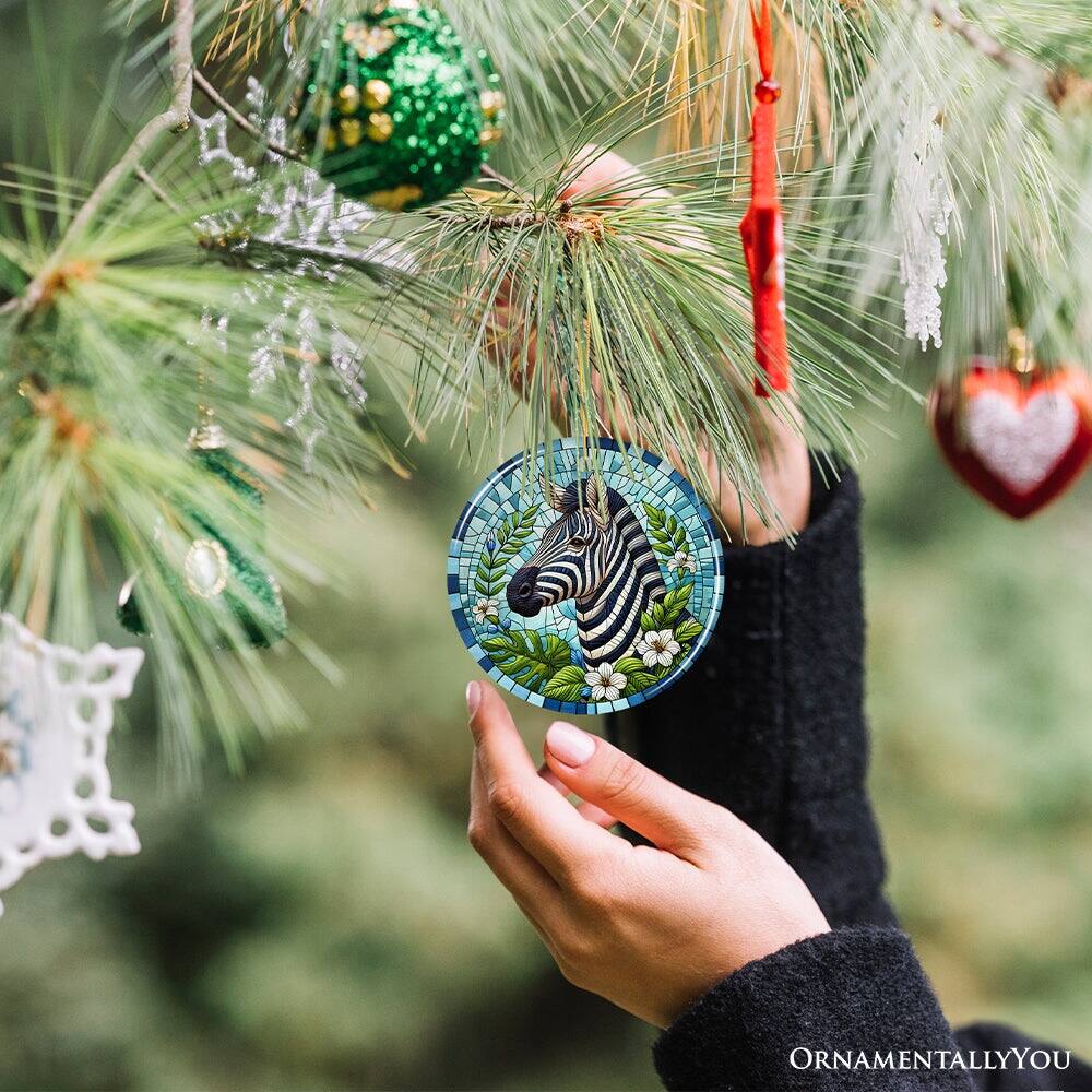 Alt View 1. OrnamentallyYou - Zebra Stripes Safari Stained Glass Style Ceramic Ornament African Animals Christmas Gift and Decor - Multi-colored.