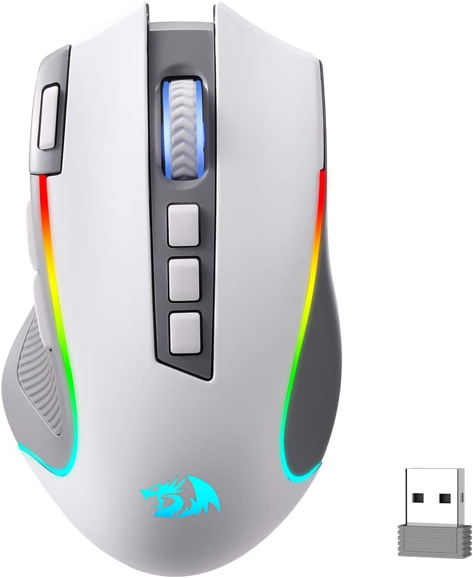 REDRAGON - M612 Wireless RGB Optical Gaming Mouse 8000 DPI Remapping Keys - Wireless - White&Grey