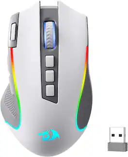 REDRAGON - M612 Wireless RGB Optical Gaming Mouse 8000 DPI Remapping Keys - Wireless - White&Grey