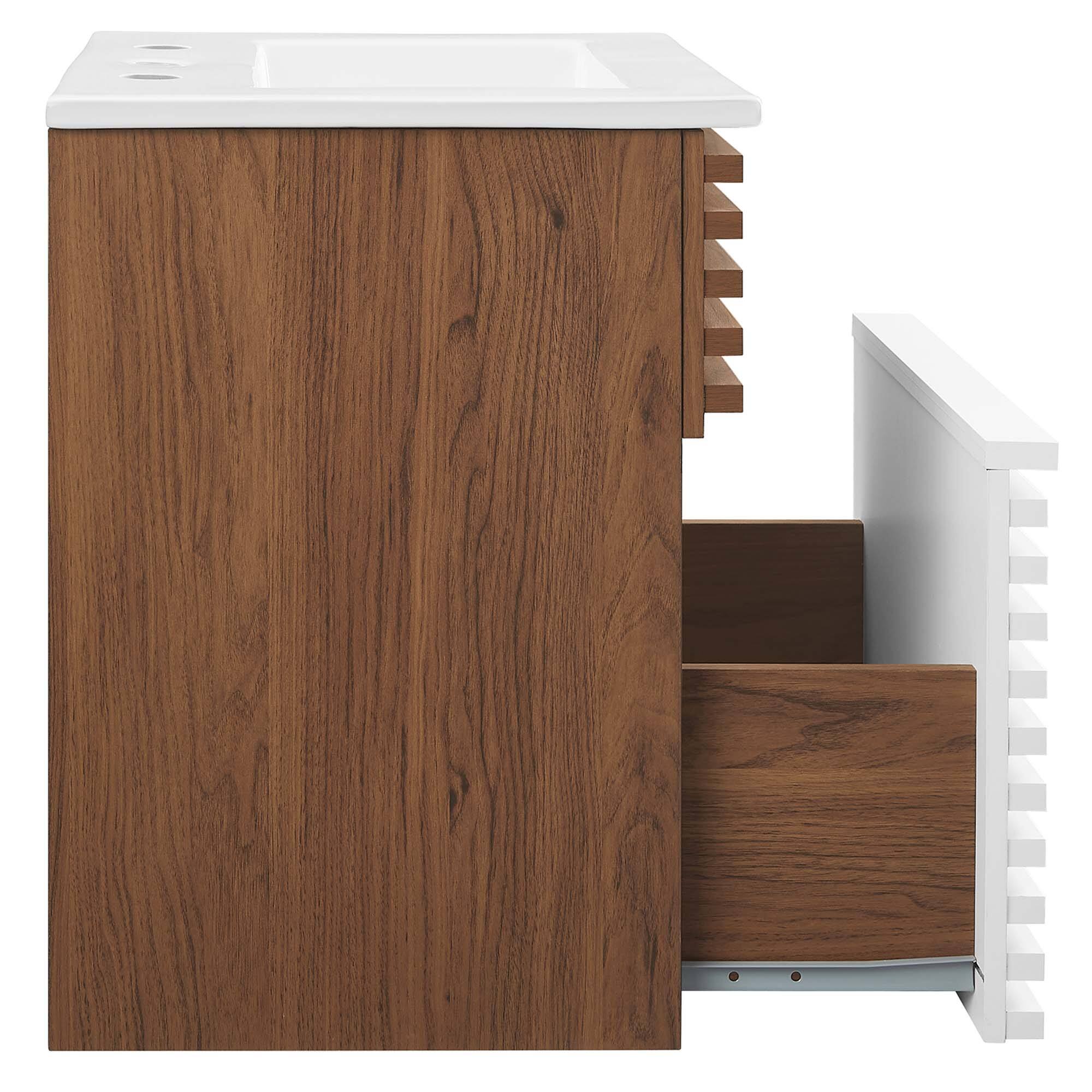 Back. Modway - Render Wall-Mount Bathroom Vanity with White Basin Included - White Walnut White.