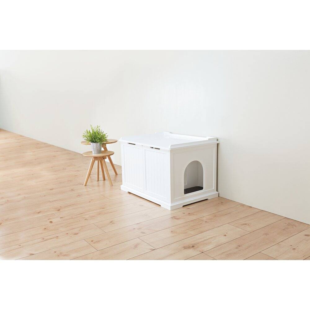 Angle. TRIXIE - Cat Litter Box Enclosure Hidden Litter Indoor Cat Furniture Pet Home - White.