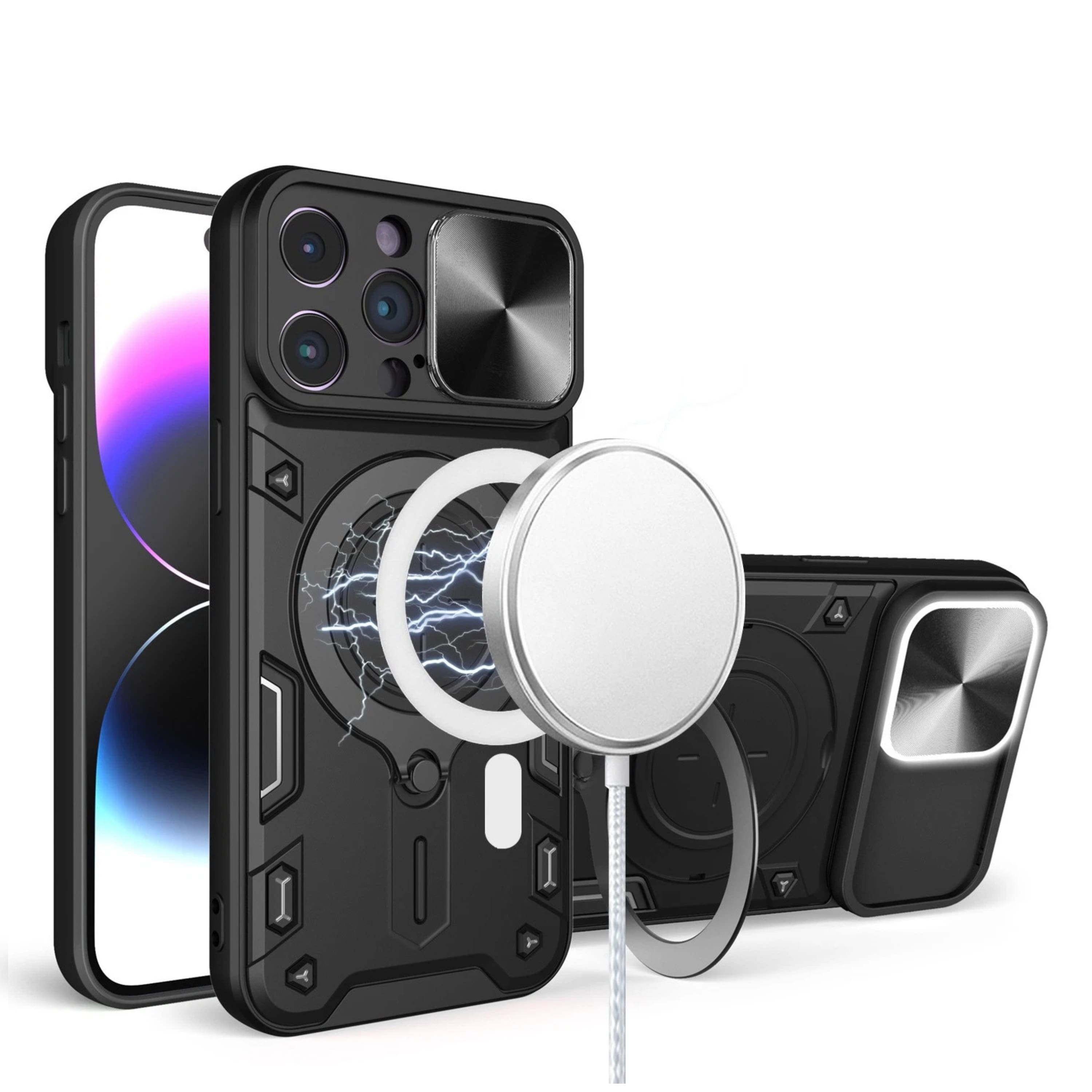 Kitcheniva - Magnetic Circle Stand Case With Lens Protection And 2 Tempered Glass For iPhone 15 - Black price history on PriceWatchPro