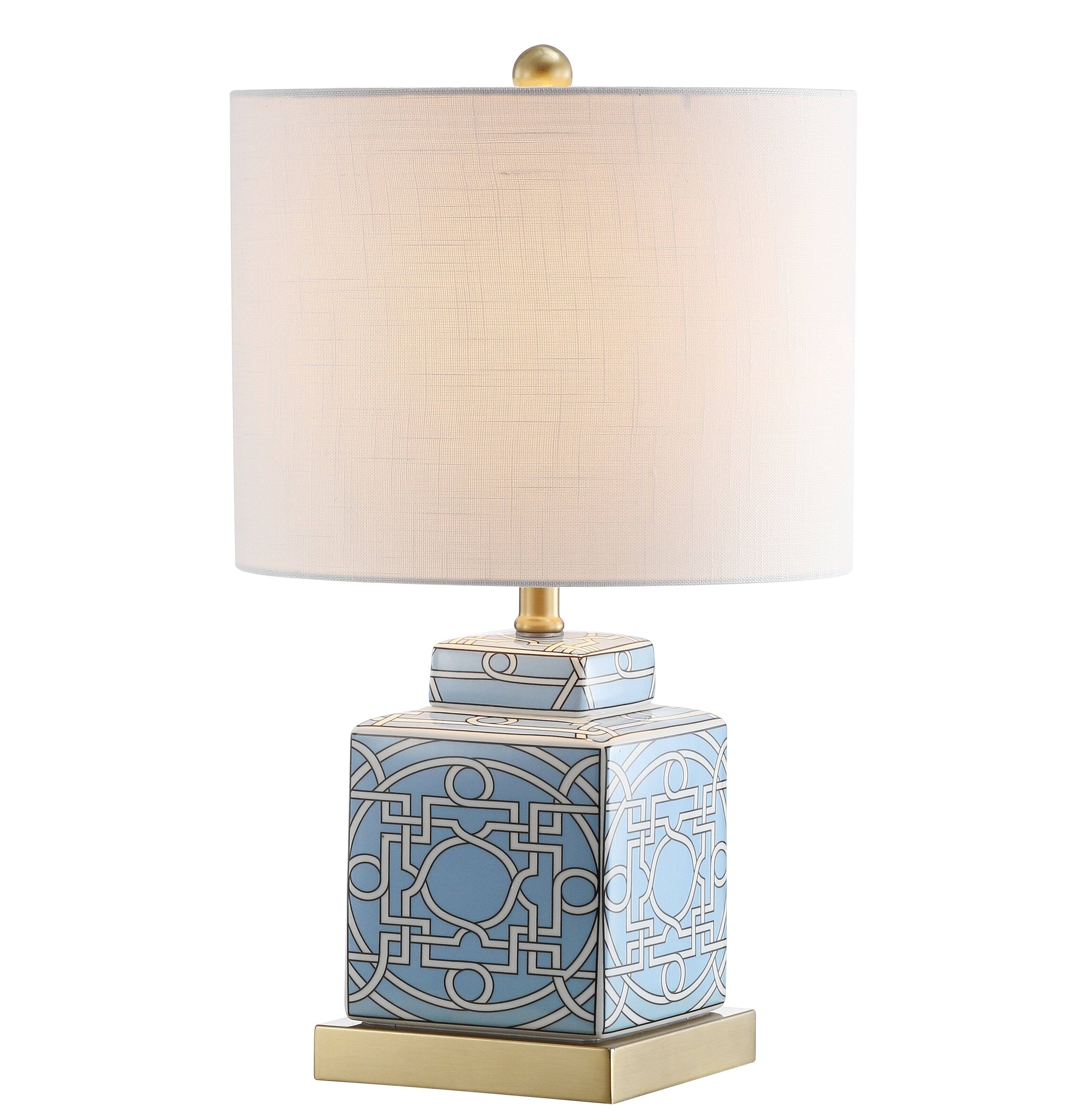 Jonathan Y - Catherine 22" Modern Transitional Ceramic/Metal Square Ginger Jar LED Table Lamp - Blue/White