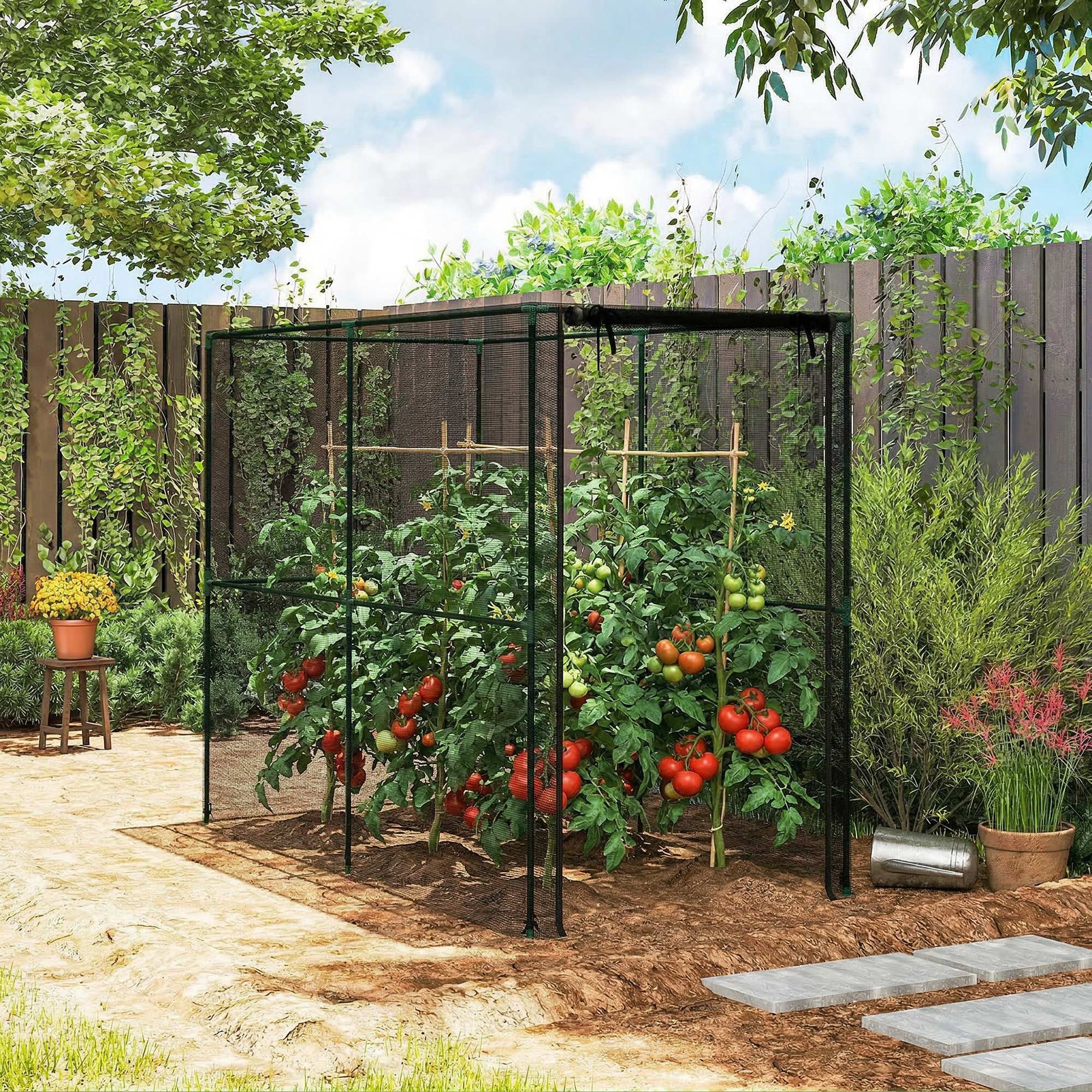 Alt View 7. Outsunny - Cage, Plant Protection Tent with Zippered Door - Black.
