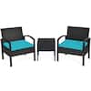 Front. Costway - Costway 3PCS Patio Rattan Furniture Set Coffee Table Conversation Sofa Cushioned - Green.