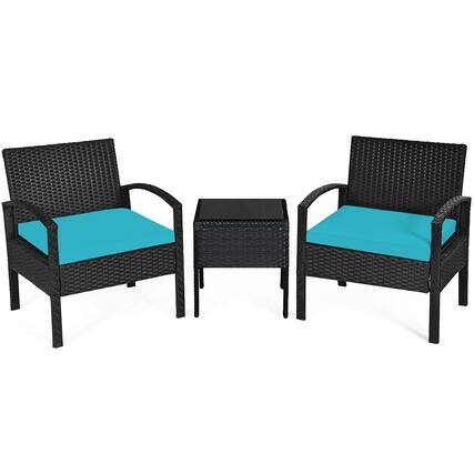Front. Costway - Costway 3PCS Patio Rattan Furniture Set Coffee Table Conversation Sofa Cushioned - Green.