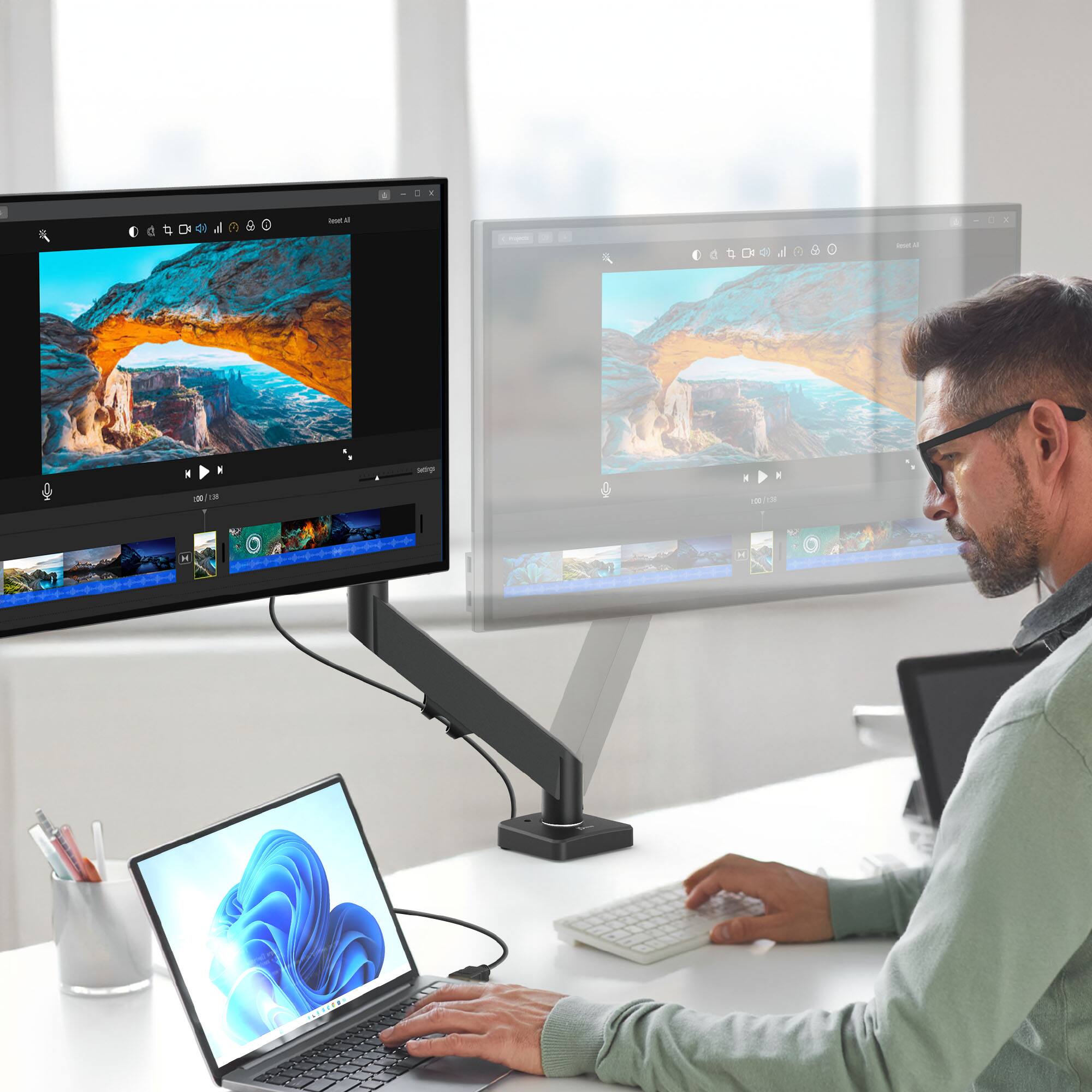 Alt View 3. j5create - Ergonomic Monitor Desk Mount for Most 17”-32”  Monitors - Black.