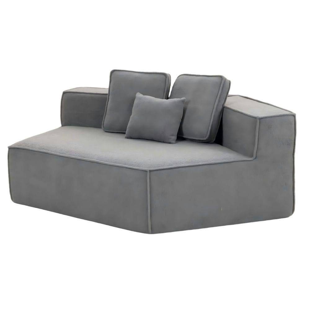 Angle. Resenkos - Grey Teddy Fleece Single Sofa Chair - Compressed Modular Wide Seat with 3 Back Cushions, Soft All-Foam Home Lounge Chair - Gray.