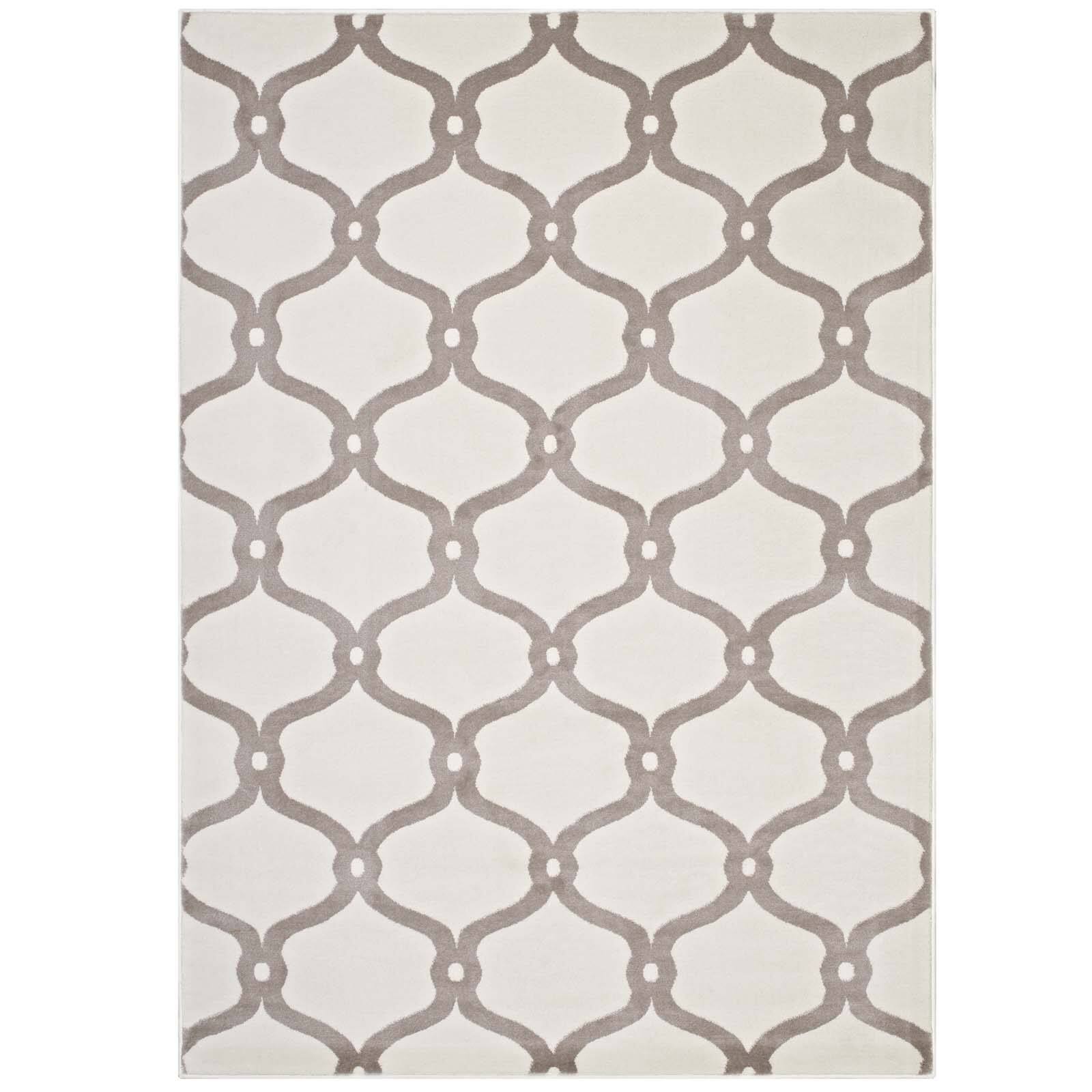 Angle. Modway - Beltara Chain Link Transitional Trellis Area Rug - Beige and Ivory.
