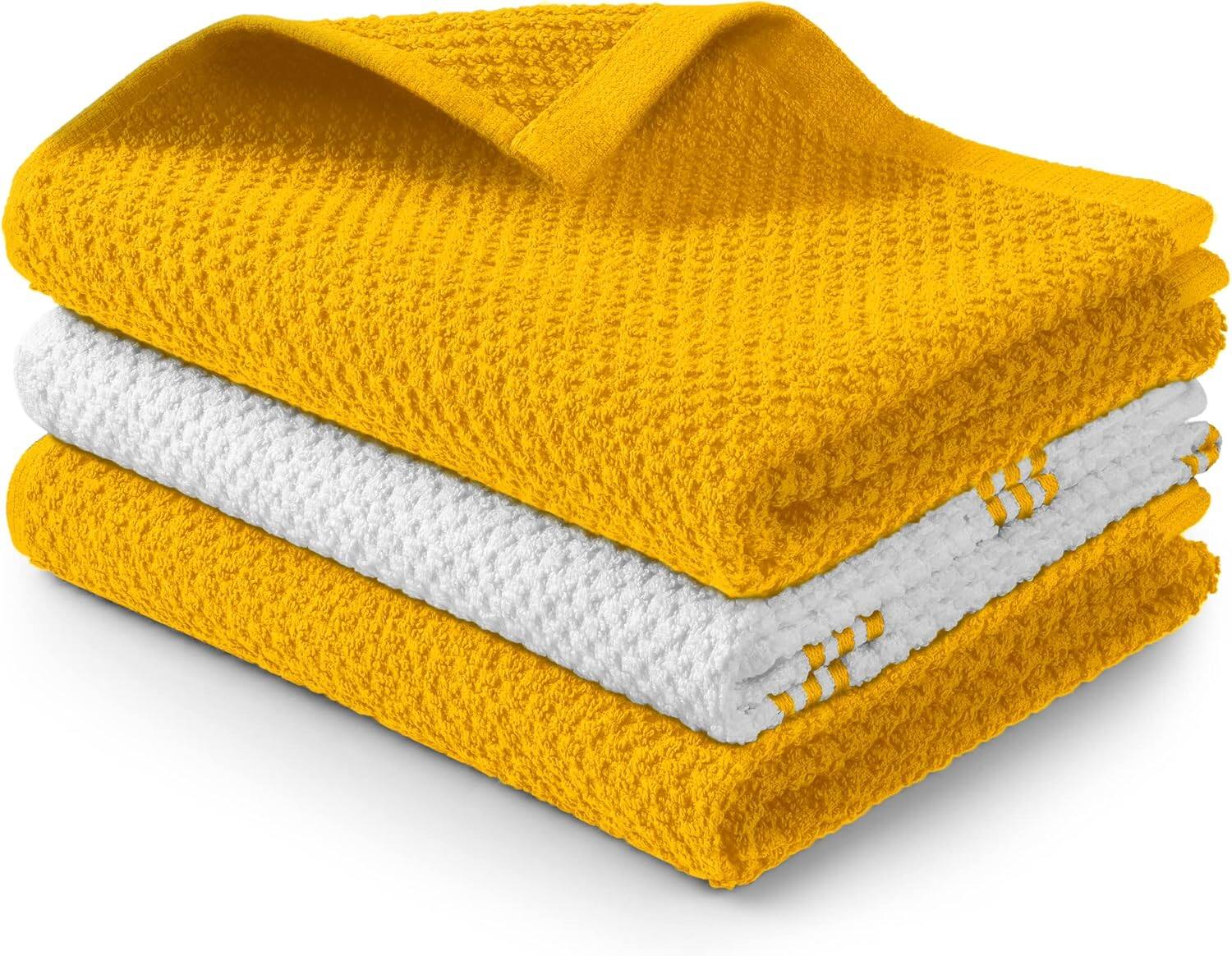 Front. Zulay Kitchen - Zulay Kitchen 3 Pack Absorbent Kitchen Towels Cotton - 15 x 25 Inch Super Soft Dish Towels for Kitchen - Yellow.