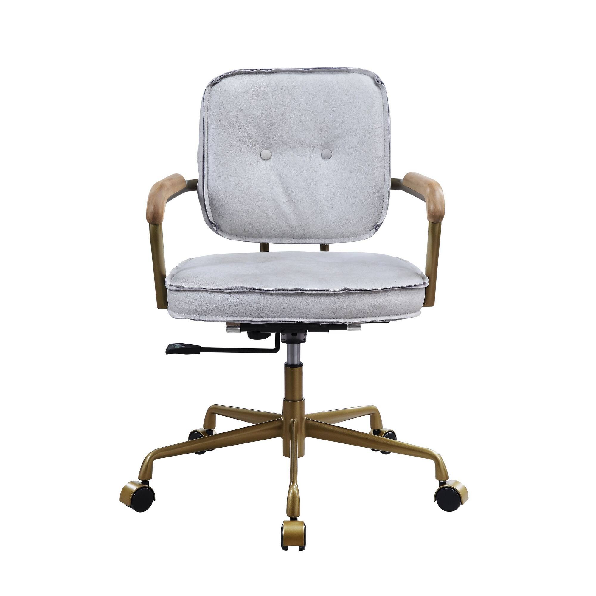 Front. Manhattan Lane - Office Chair with Faux Leather Upholstery - White, Brown.