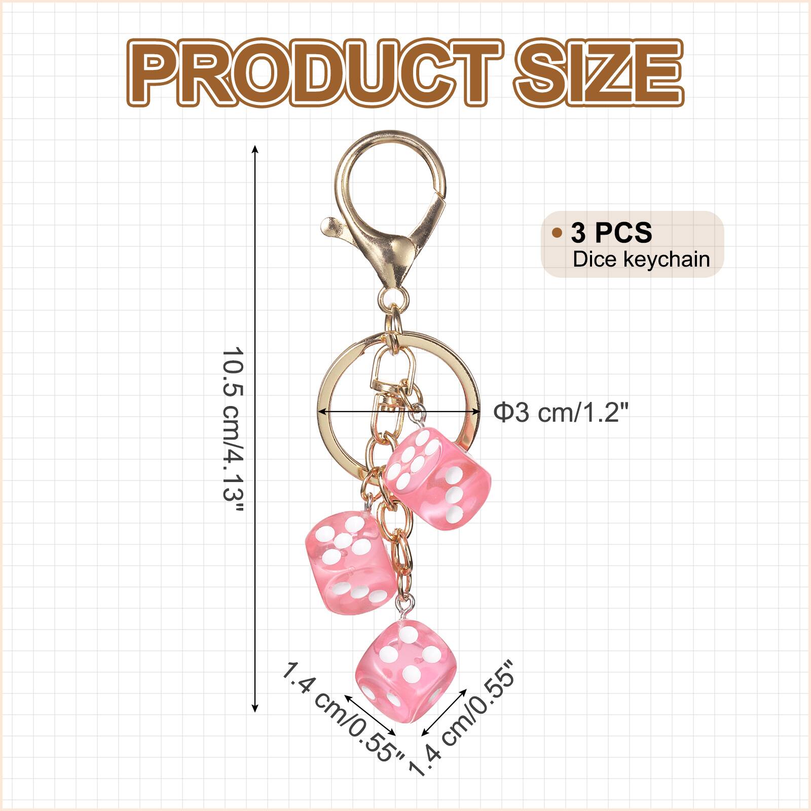 PRODUCT SIZE

3 PCS Dice keychain

10.5 cm/4.13"  
3 cm/1.2"  
1.4 cm/0.55"  
1.4 cm/0.55"
