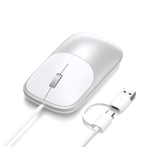 Satechi - Slim LX Wired Mouse - Aluminum Design, USB-C Connectivity, Quiet Click, Optical Tracking, for Mac & PC Setups - Wired - Silver