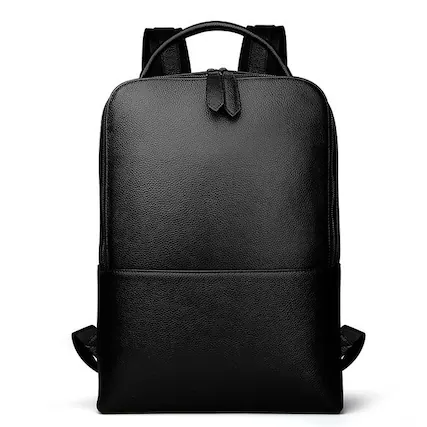 Front. Steel Horse Leather - Skald Black Pebbled Leather Backpack - Black.