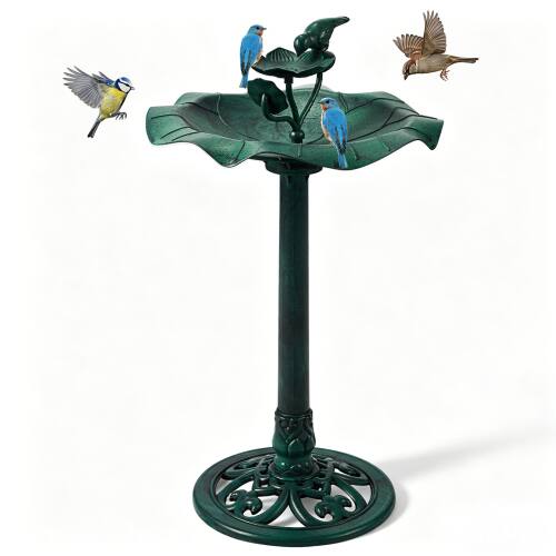Front. Winado - 34in Resin Bird Bath 2‑in‑1 Freestanding with Vintage Floral Design, Bird Feeder for Outdoor Patio Garden Lawn Decor - Dark Green.